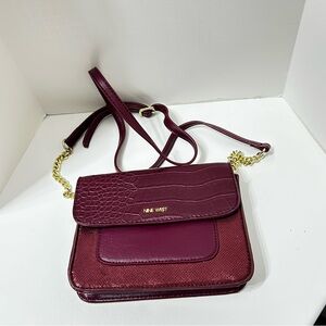 Nine West small maroon shoulder bag with floral interior